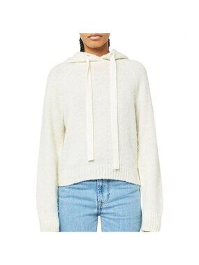 Helmut Lang Brushed Sweater Knit Hoodie Pullover Ivory Wool Alpaca L